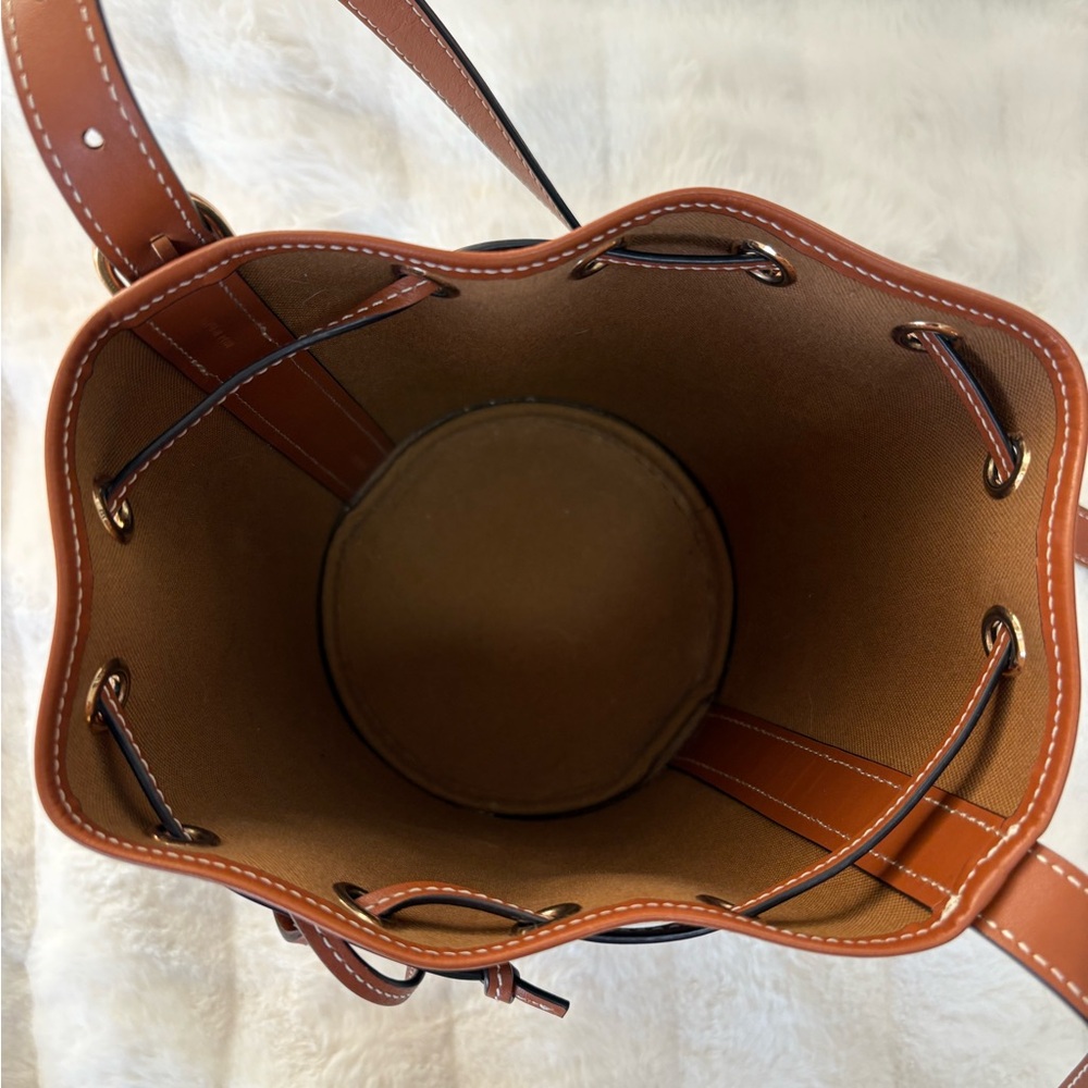 Celine Triomphe Canvas Calfskin Small Drawstring Bucket Bag - Picture 3 of 12